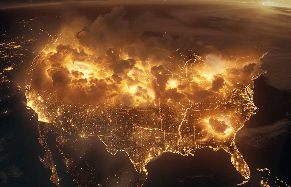 HUD map of the USA with cyber data